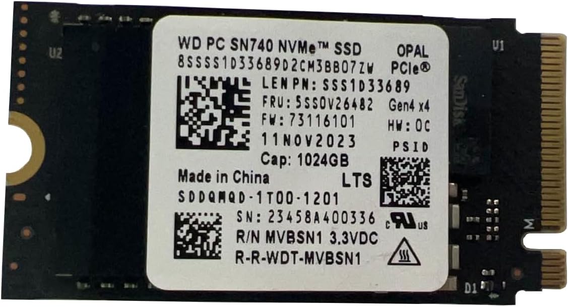 WD SN740 1TB M.2 NVMe PCIe Gen4 x4 SSD for Thinkpad ProBook Latitude EliteBook Ideapad Inspiron Pavilion – Internal Solid State Drive 42mm 2242 Form Factor M Key (OEM New) (22mm x 42mm x 2.38mm)