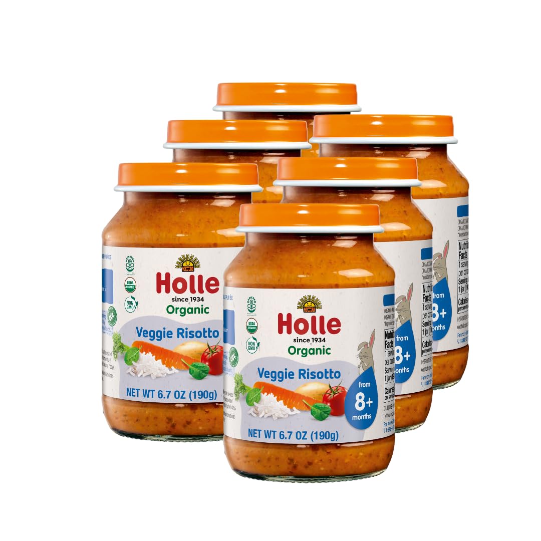 Holle Organic Baby Food Jars – Veggie Risotto Baby Puree with Organic Carrot, Spinach, Potato & Rice – (6 Jars) Stage 2 Baby Food for 8 months and Older – Baby Snack or Balanced Meal