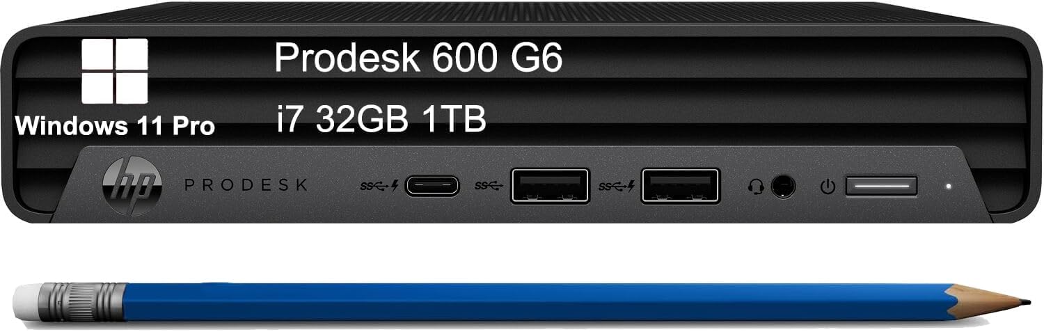 HP Prodesk 600 G6 Mini PC (Intel 8-Core i7-10700T, 32GB DDR4 RAM, 1TB PCle SSD) Tiny Business Desktop, Type-C, IST Keyboard, Mouse, DisplayPort, WiFi 6, Ethernet, 3-Yr WRT, Win 11 Pro, Black