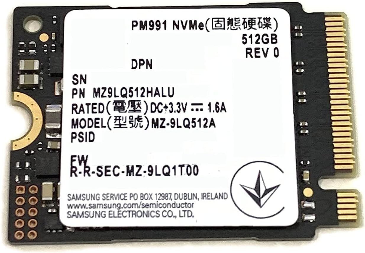 Samsung SSD 512GB PM991 M.2 2230 30mm NVMe PCIe Gen3 x4 MZ9LQ512HALU MZ-9LQ512A Solid State Drive Compatible with Dell HP Lenovo