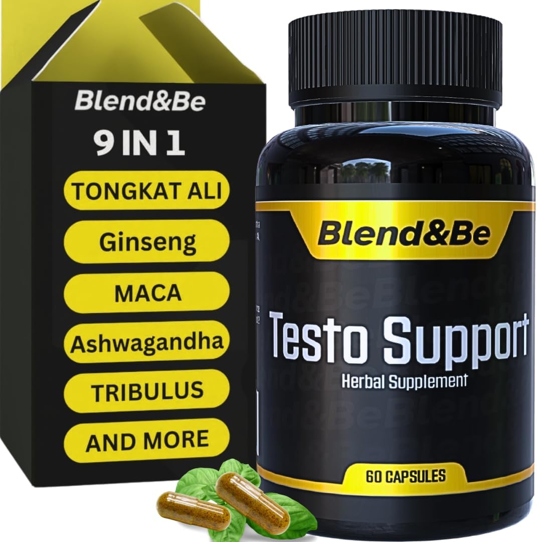 Blend&Be Testo Support | All-in-ONE Herbal Dietary Supplement | Tongkat Ali, Fenugreek, Ginseng, Maca, Ashwagandha, Spirulina Tribulus,Black Seed and Cinnamon.+ ★Free E-Book ★