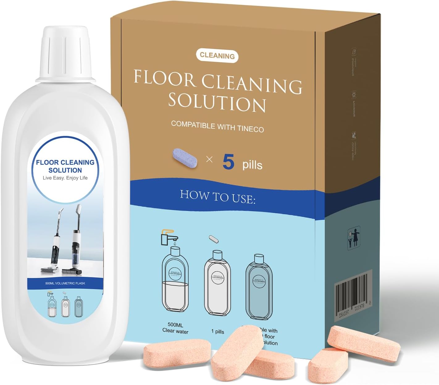 5 Bottles Compatible with Tineco Cleaning Solution 500ml Per Bottle Orange Scents Floor Cleaner Compatible with All Robot Vacuums with Mopping and Cordless Wet/Dry Vacuum (Orange Scents)