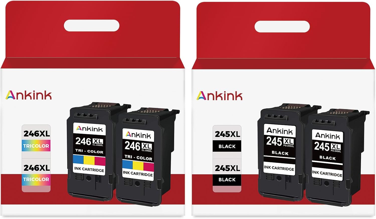 Ankink 245XL 246XL Ink Cartridge 245 246 XL Black Color 4-Pack PG-243 CL-244 XL for Canon MX490 MX492 MG2522 TS3100 TS3122 TS3300 TS3322 TS3500 TS3320 TR4500 TR4520 TR4522 MG2500 Printer