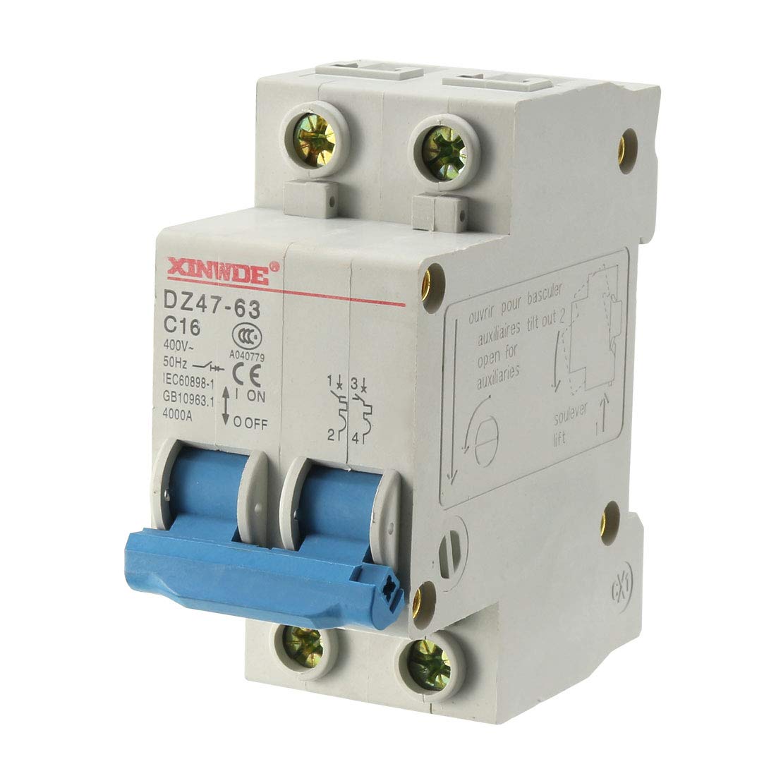 uxcell 2 Poles 16A 400V Low-Voltage Miniature Circuit Breaker Din Rail Mount DZ47-63 C16