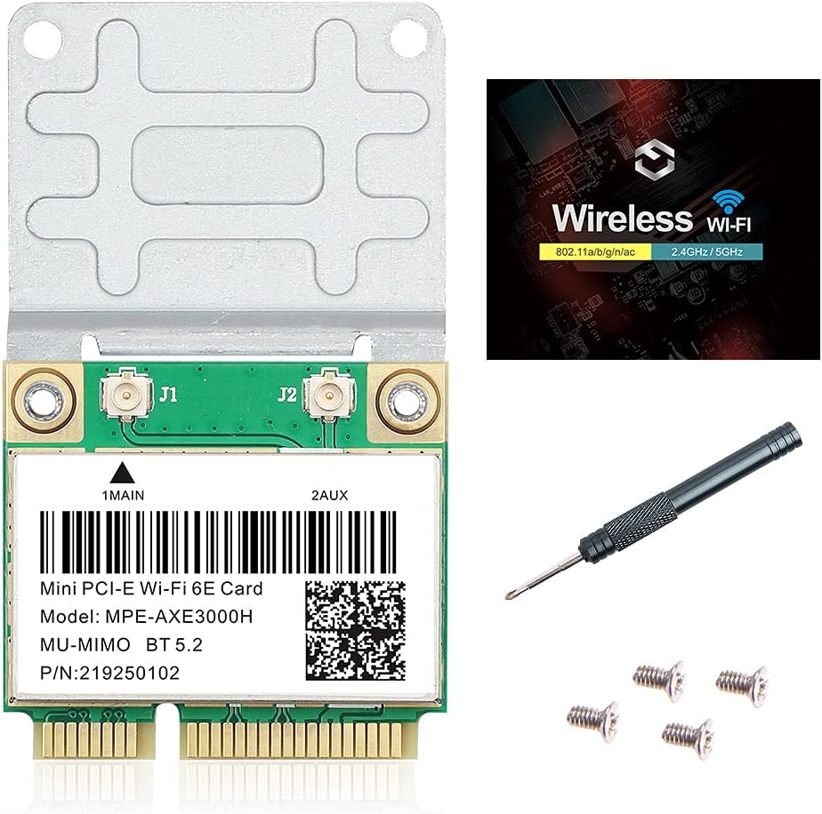 WiFi 6E Half Mini PCI-E WiFi Network Card 802.11AX AC MPE-AXE3000H 2.4GHz 5GHz 6GHz 5400Mbps Wireless Card BT5.2 MU-MIMO Mini PCIe Wi-Fi 6E Adapter OFDMA vPro for Windows 10/11 PC Laptops