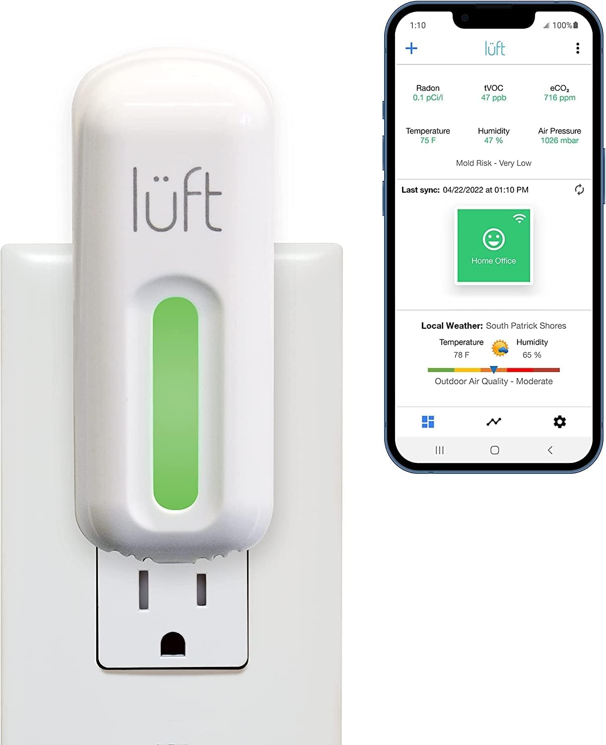 SunRADON lüft: Plug-in, Wi-Fi Radon and Indoor Air Quality Monitor with Mobile App, Continuously Measures Radon, eCO2, VOC’s, Temperature, Pressure, and Humidity