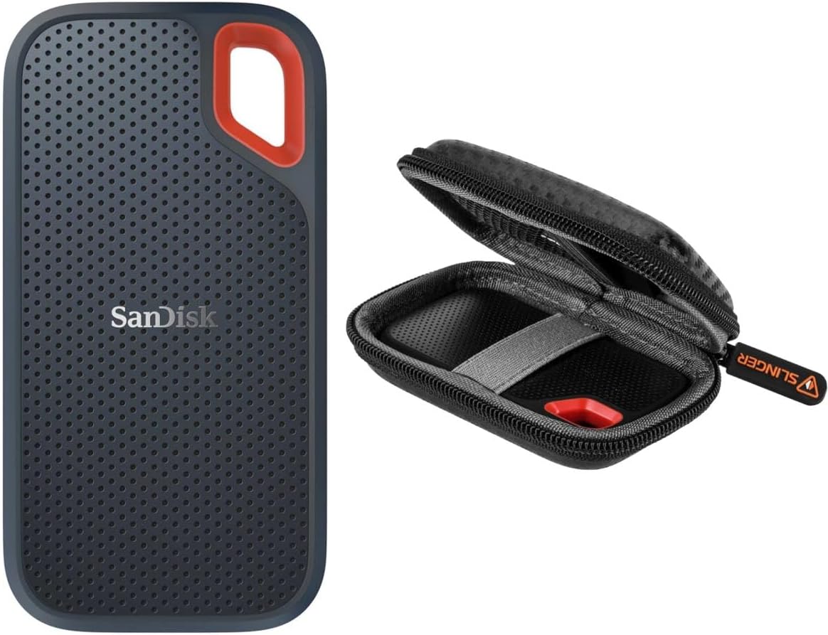 SanDisk Extreme Portable 2TB USB 3.2 Gen 2 Type-C External SSD V2, Black, Bundle with HD-2 Drive Case