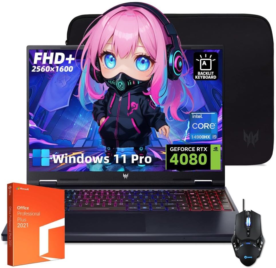 acer Predator Helios 18 Gaming Laptop – 18″ 2560×1600 IPS 240Hz Display, Intel 24-Core i9-14900HX, RTX 4080, 64GB DDR5, 4TB SSD, Backlit Keyboard, Wi-Fi7, Windows 11 Pro & Office Lifetime License