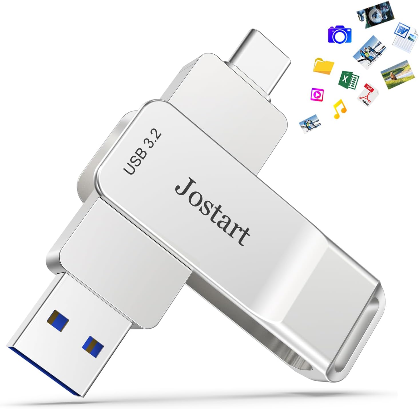 Dual USB C Flash Drive 256GB | 500MB/s | USB 3.2 Gen 2 | Type C Thumb Drive Memory Stick 256GB for Laptop/PC/PS4/iPhone 15 Series/Android Phone Data Backup