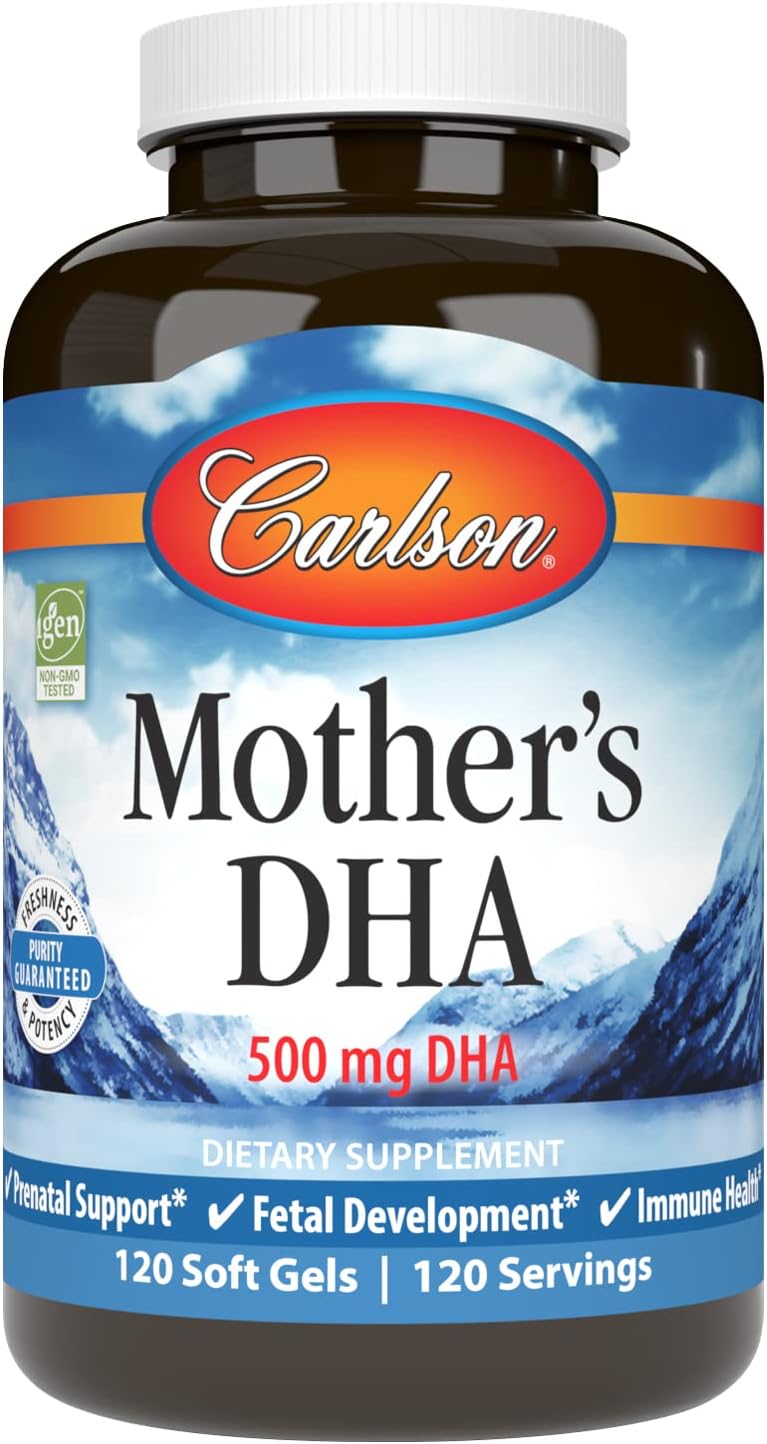 Carlson – Mother’s DHA, 500 mg DHA, Prenatal Support, Fetal Development & Immune Health, 120 Softgels