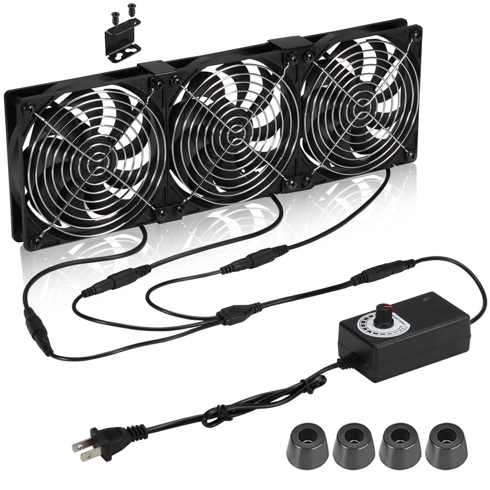 Big Airflow 3 x 120mm Computer Fan with AC Plug, Cabinet Cooling Fan with 110V 120V 220V 240V AC Speed Controller for DIY Cabinet Chassis Machine Server Workstation Cooling,Window Cooling