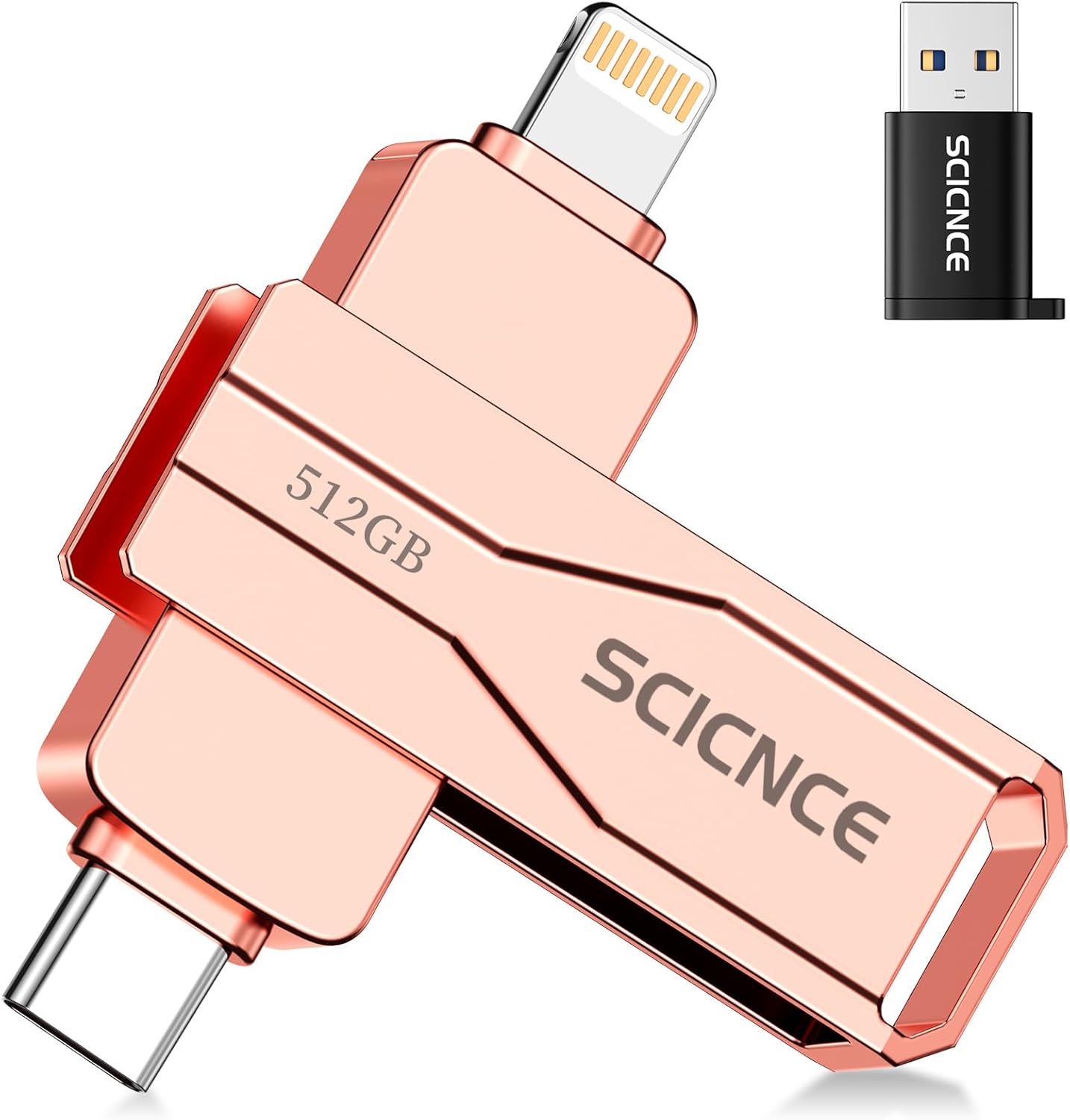 SCICNCE 512GB Flash Drive Intended for iPhone iPad, Memory Stick Storage for Photos and Videos Backup, Compatible with iPhone iPad Android PC, Plug and Play, No Application Required (Rose Gold)