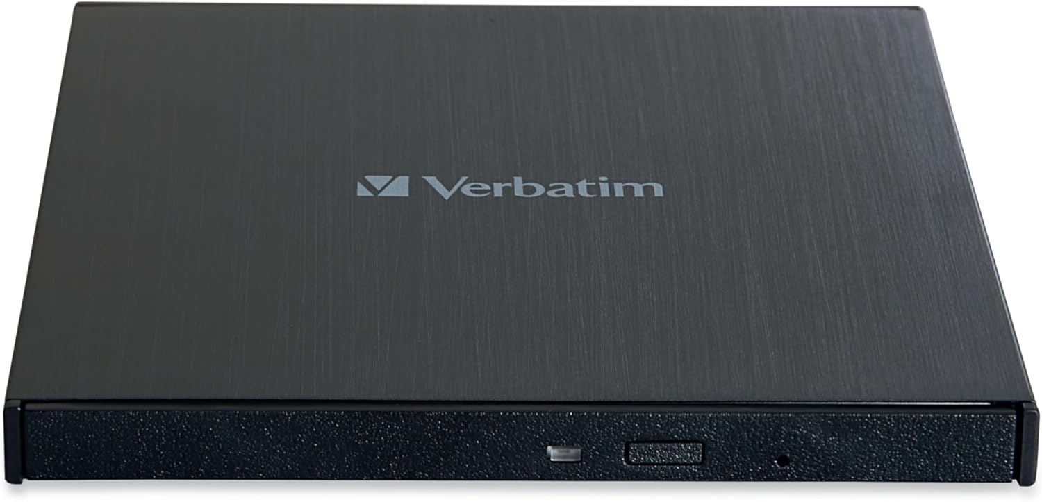 Verbatim External Slimline CD DVD Blu-Ray Writer USB 3.2 Gen 1 Drive M-Disc Ready Compatible with Windows 8/10/11 Mac OS X 10.6 or higher Blu-ray Burner with free 25GB Blu-ray disc