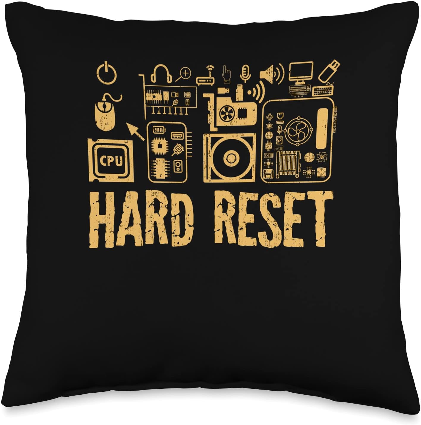 Hard Reset Funny IT Worker Quote Technical Support Humor Throw Pillow, 16×16, Multicolor