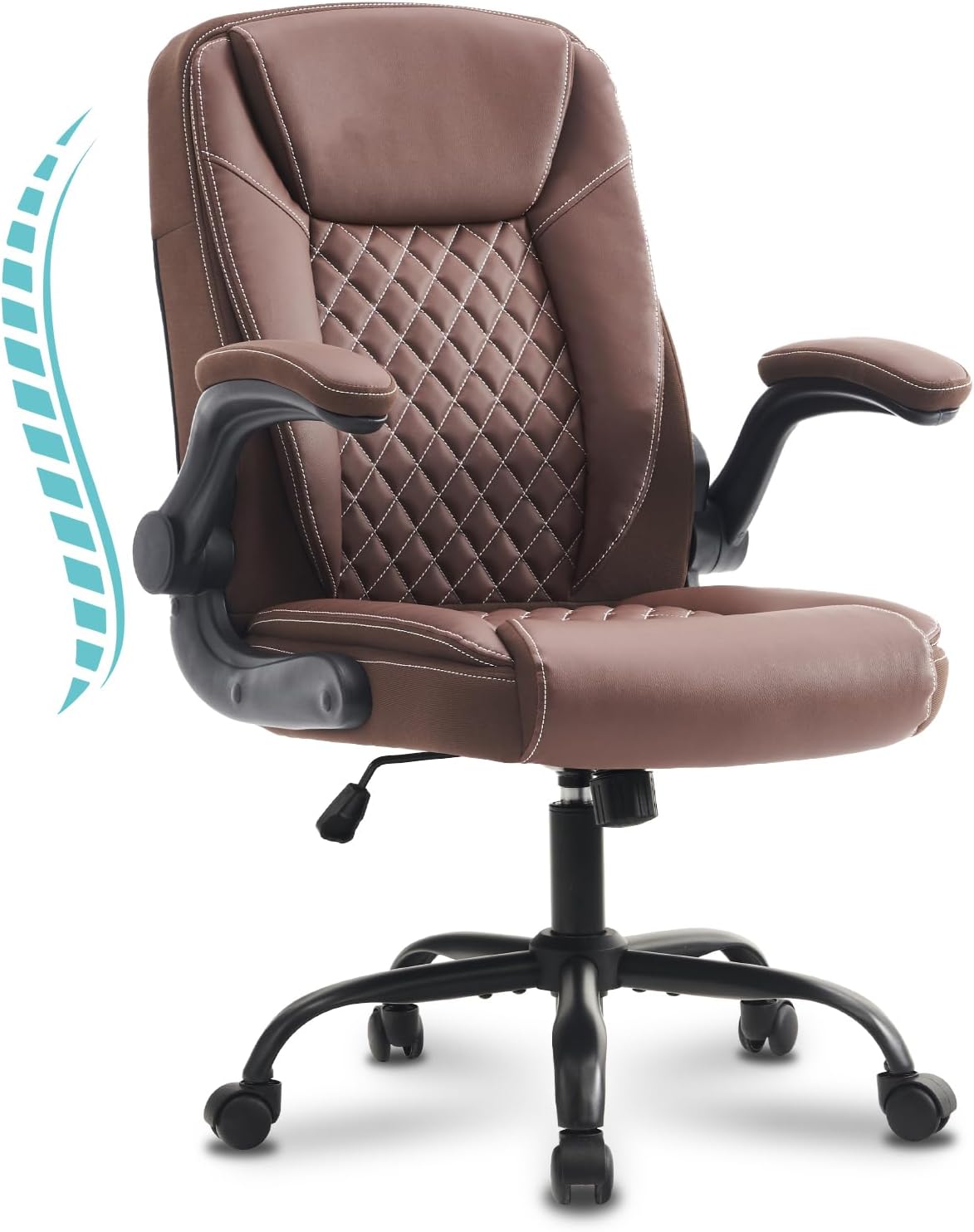 Office Chair Ergonomic Computer Chair with Adjustable Flip-up Armrest,Gaming Chair Executive Breathable Leather Chair Adjustable Swivel Chair with Rocking Function (Elegant Brown)