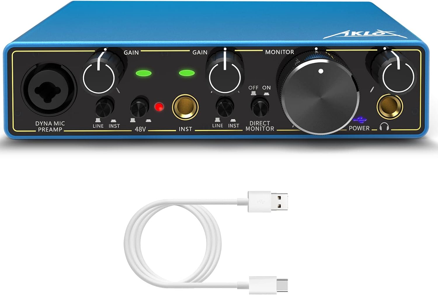 USB Audio Interface, AKLOT Xrl Audio Interfaces, for the Guitarist, Vocalist, Podcaster or Producer, 24-bit/192 kHz High-Fidelity, Studio Quality Recording, 2 In 2 Out Audio Interfaces for PC/Win/Mac