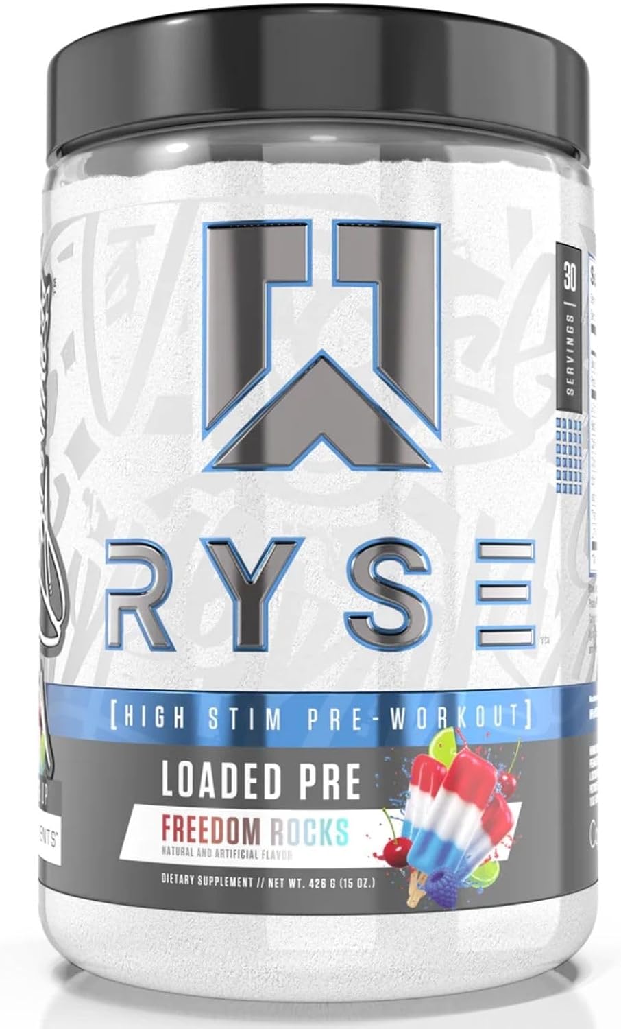 Ryse Loaded Pre Workout Powder Supplement for Men & Women | Pumps, Energy, Focus | Beta Alanine + Citrulline | 390mg Caffeine | 30 Servings (Freedom Rocks)