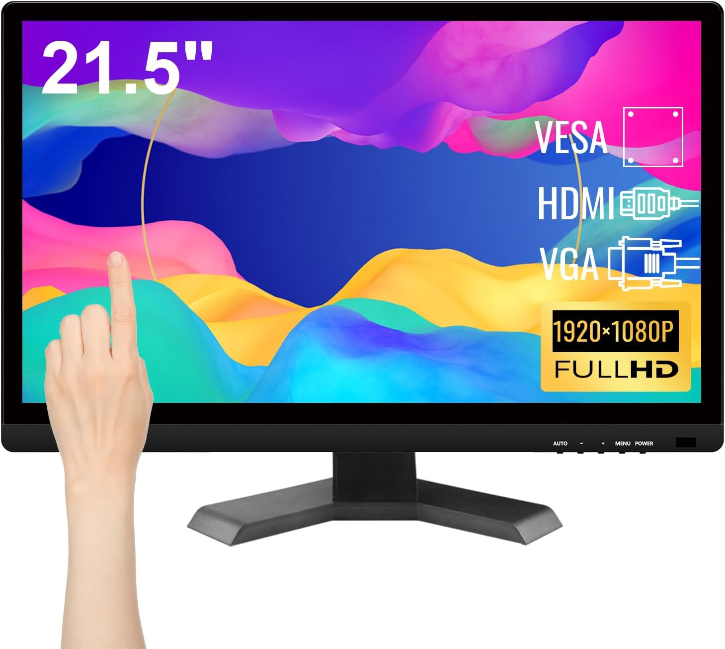 Touchscreen Monitor 21.5 Inch Full HD 1920x1080P 10-Point Multi Touch Screen PC Monitor with HDMI VGA USB Port, Built-in Speakers