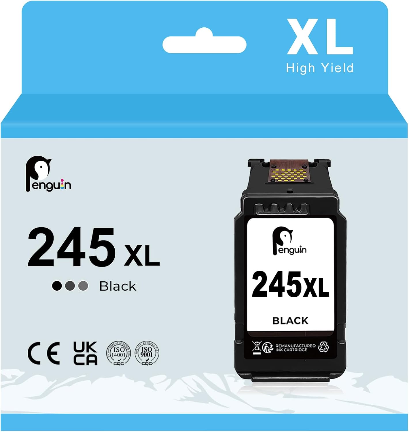 Penguin 245XL Black Ink Cartridge for Canon PG-245 for PIXMA TS3122 TS3322 MG 2520 MG 2522 MG2525 MG3022 MX490 MX492 MG2922 IP2820 iP2850 Printers Remanufactured 245 XL PG245XL 1 Black