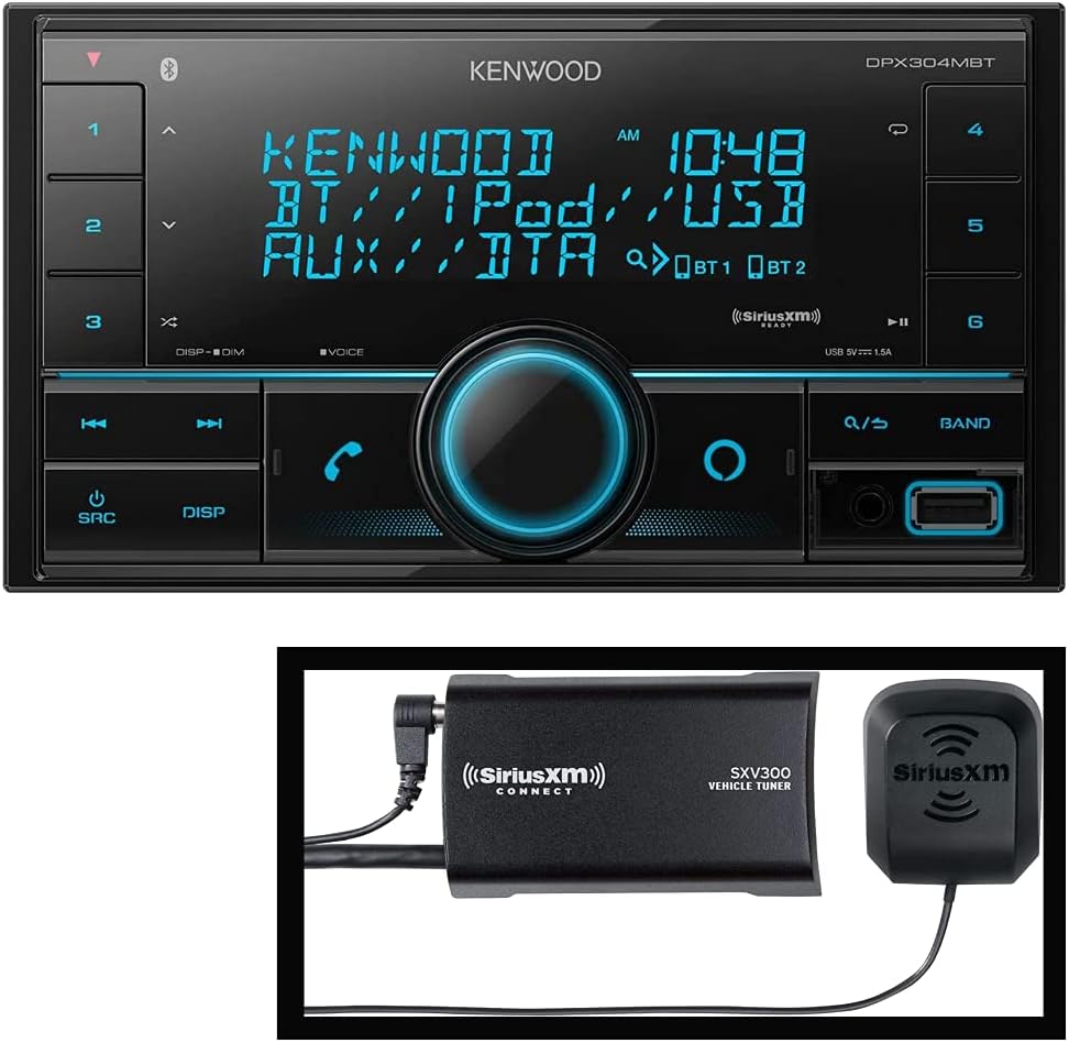 Kenwood DPX304MBT Double DIN in-Dash Digital Media Receiver with Bluetooth (Does not Play CDs) | Mechless Car Stereo Receiver | Amazon Alexa Ready | Plus SiriusXM SXV300v1 Connect Satellite Radio