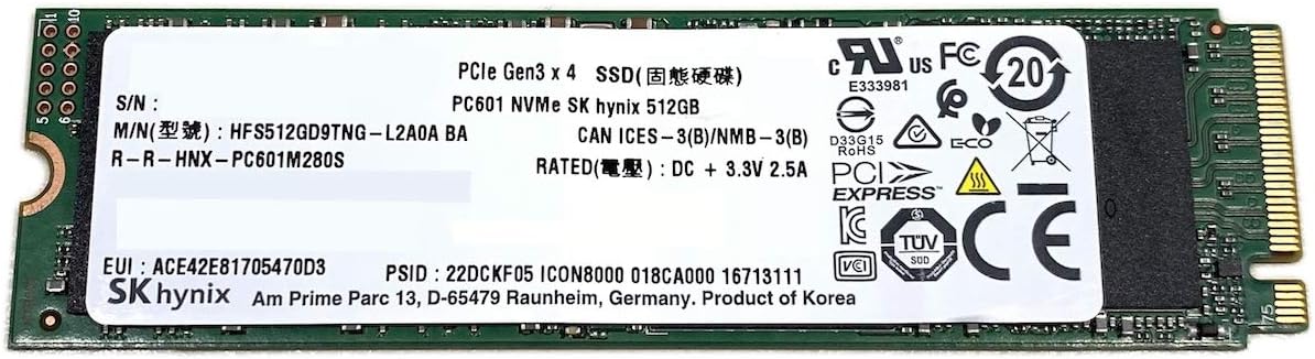 SK Hynix SSD 512GB M.2 2280 PCIe Gen3 x4 PC601 HFS512GD9TNG for Laptop Desktop Ultrabook