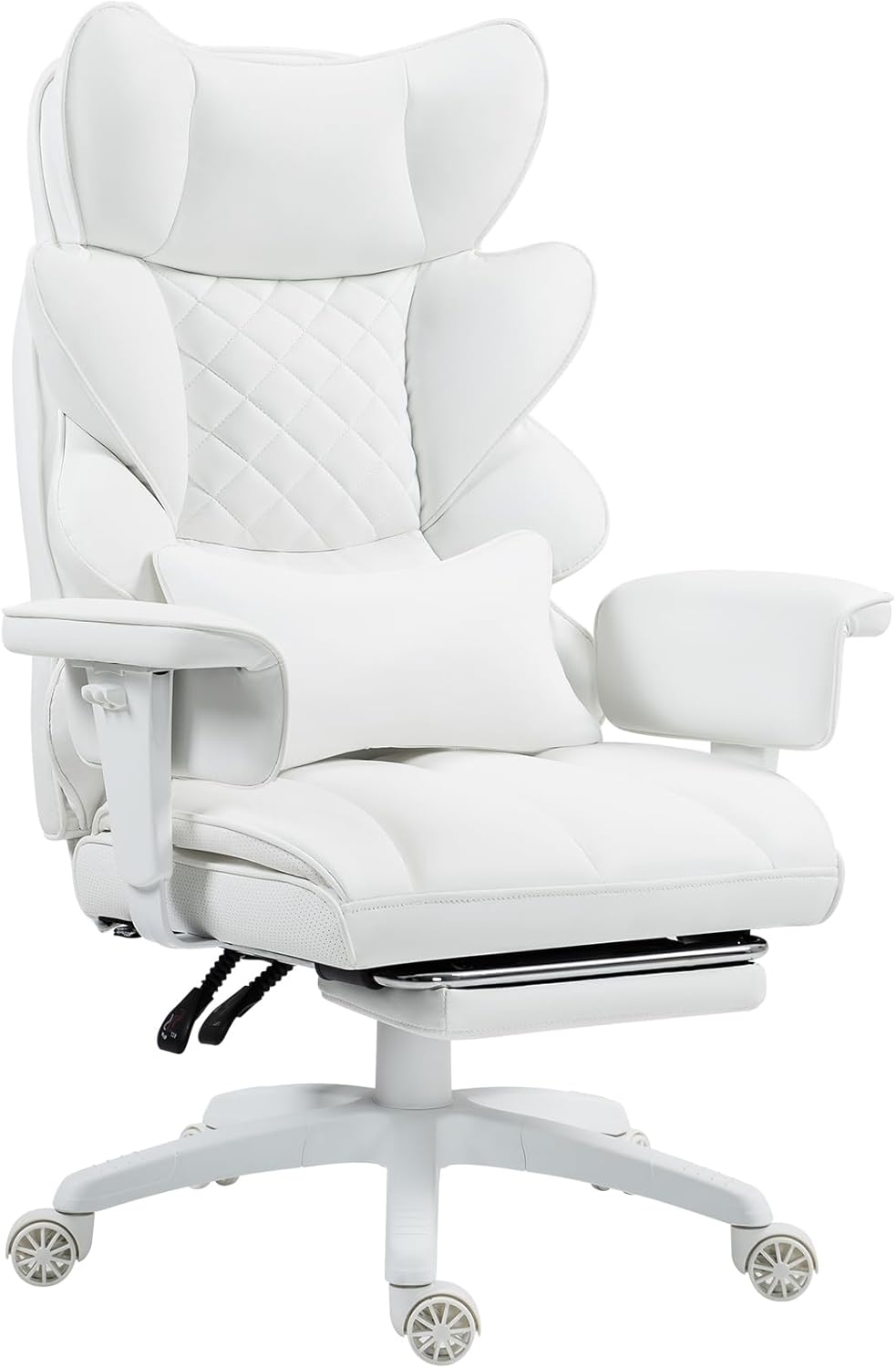 Dowinx Big and Tall Office Chair with Pocket Spring Cushion and Lumbar Support,High Back Computer Gaming Chair with Adjustable Armrests,Executive Desk Chair with Footrest,(PU Leather, White)