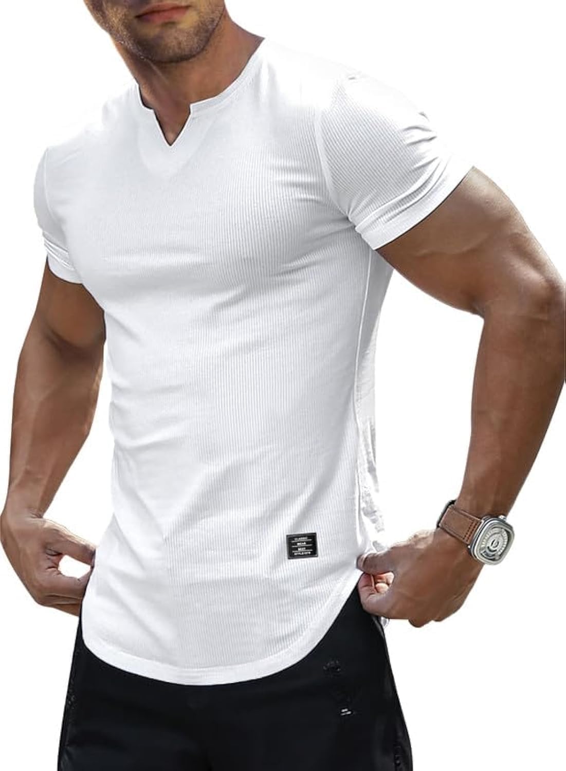 JMIERR Mens Muscle Slim T Shirt V-Neck Longline Henley Shirt Gym Workout Athletic Tee Shirts