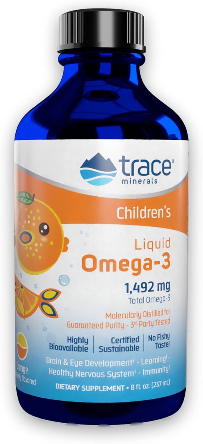 Trace Minerals Children’s Liquid Omega-3| Promotes Brain Health & Cognitive & Visual Development | Supports Immunity | Promotes a Healthy Heart & Nervous System | 8 Fl Oz, 1,492 mg/Serving