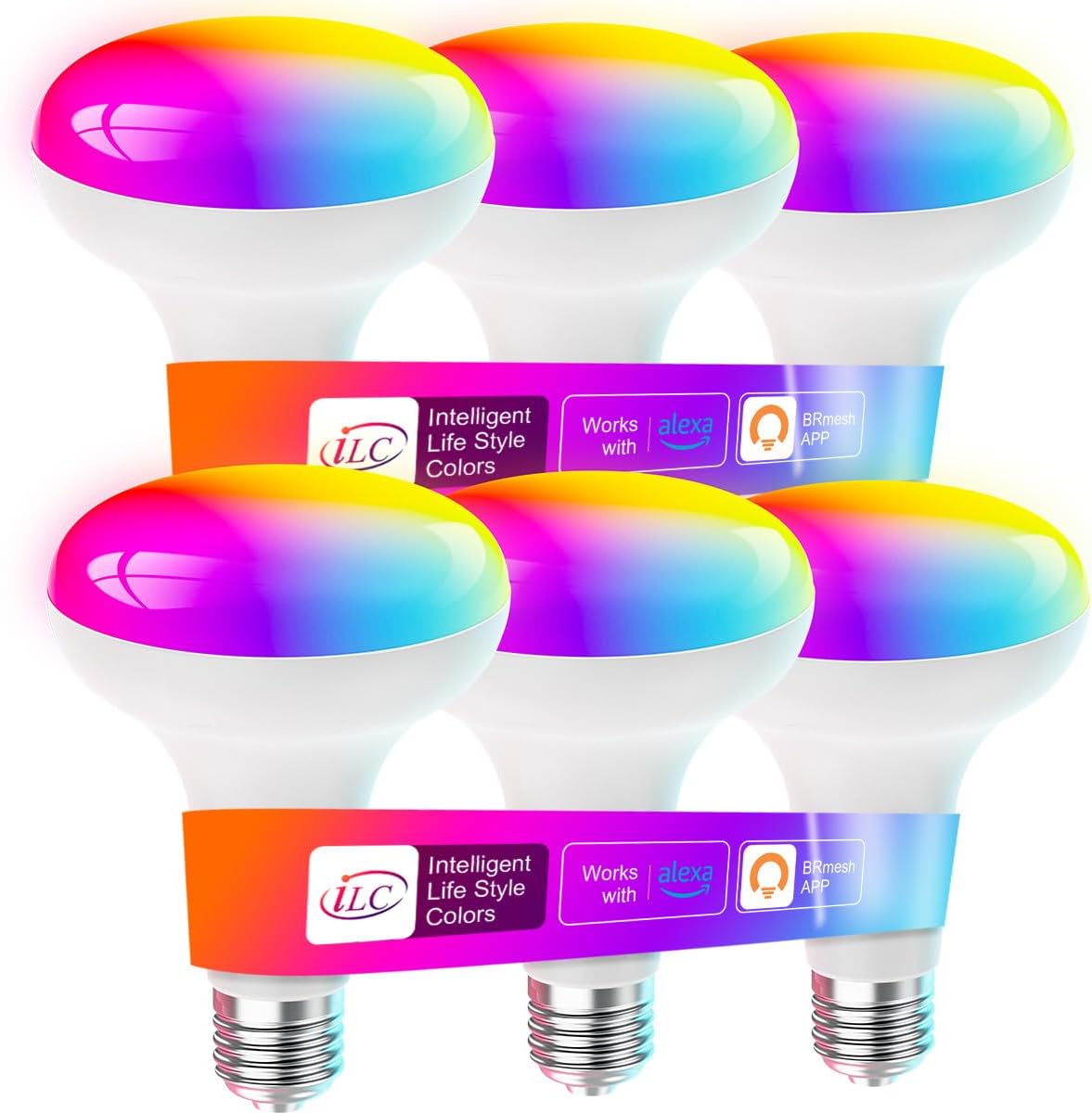 ILC BR30 Led Bulb, Smart Flood Light Bulbs, Work with Alexa Required Echo Device, (Equivalent to 70W) Color Changing, Turnable 2700K-6000K Indoor(6 Packs)