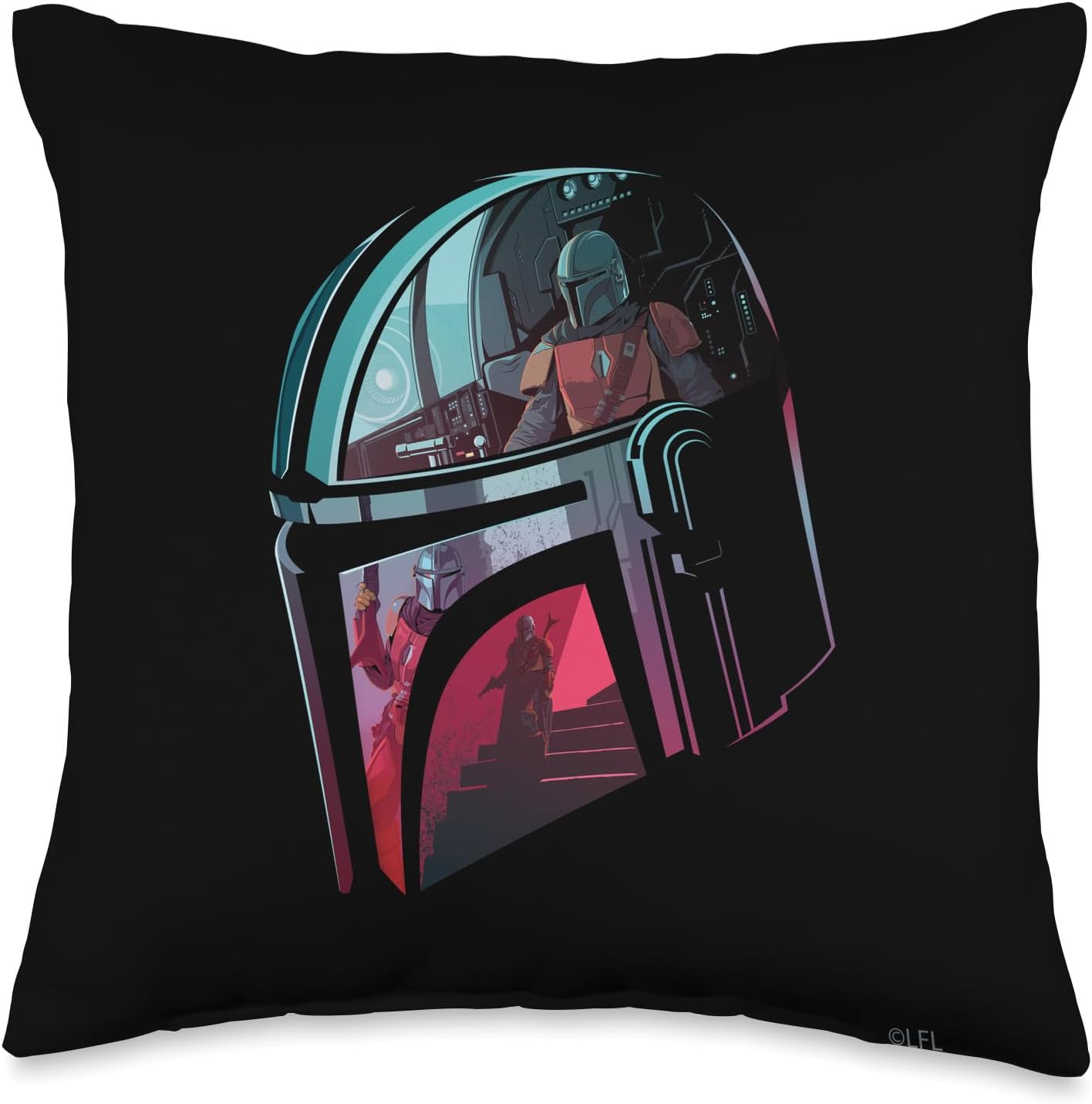 Star Wars The Mandalorian Din Djarin Neon Beskar Helmet Throw Pillow