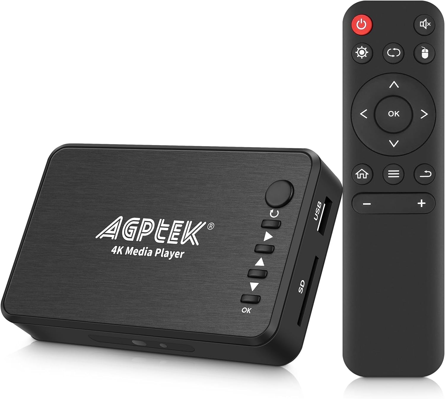 AGPTEK Updated 4K@30hz HDMI TV Media Player with HDMI/AV/VGA Output, Digital MP4 Player for 14TB HDD/ 256G USB Drive/SD Card/H.265 MP4, with Remote Control for MP3 AVI RMVB MPEG etc