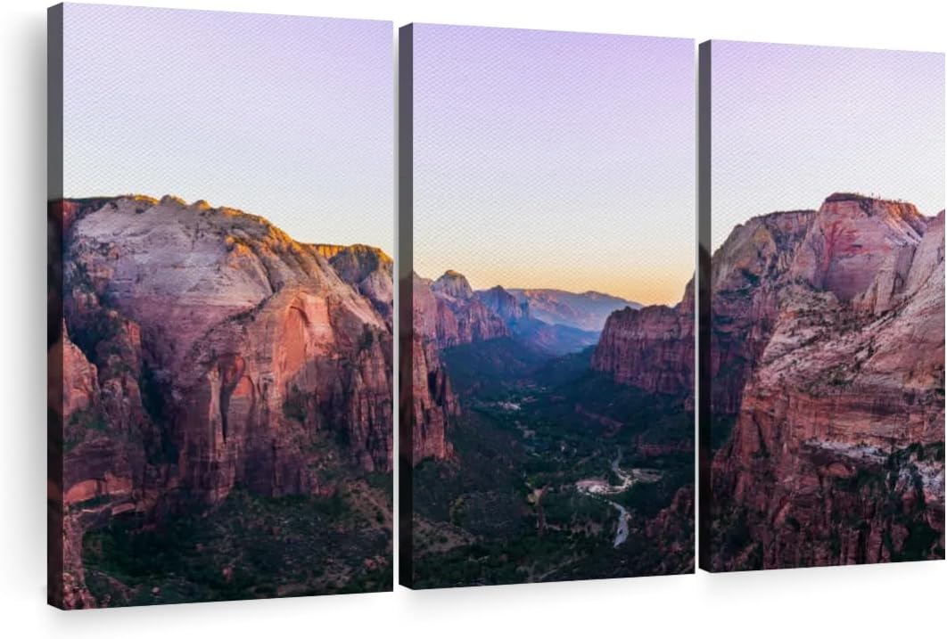 Elephant Stock Amazing Zion National Park Wall Art – Horizontal Canvas – 3-Piece Living Room Wall Decor – Photography nature Canvas Print – Brown and Pink Decor for Wall – 33″ X 20″