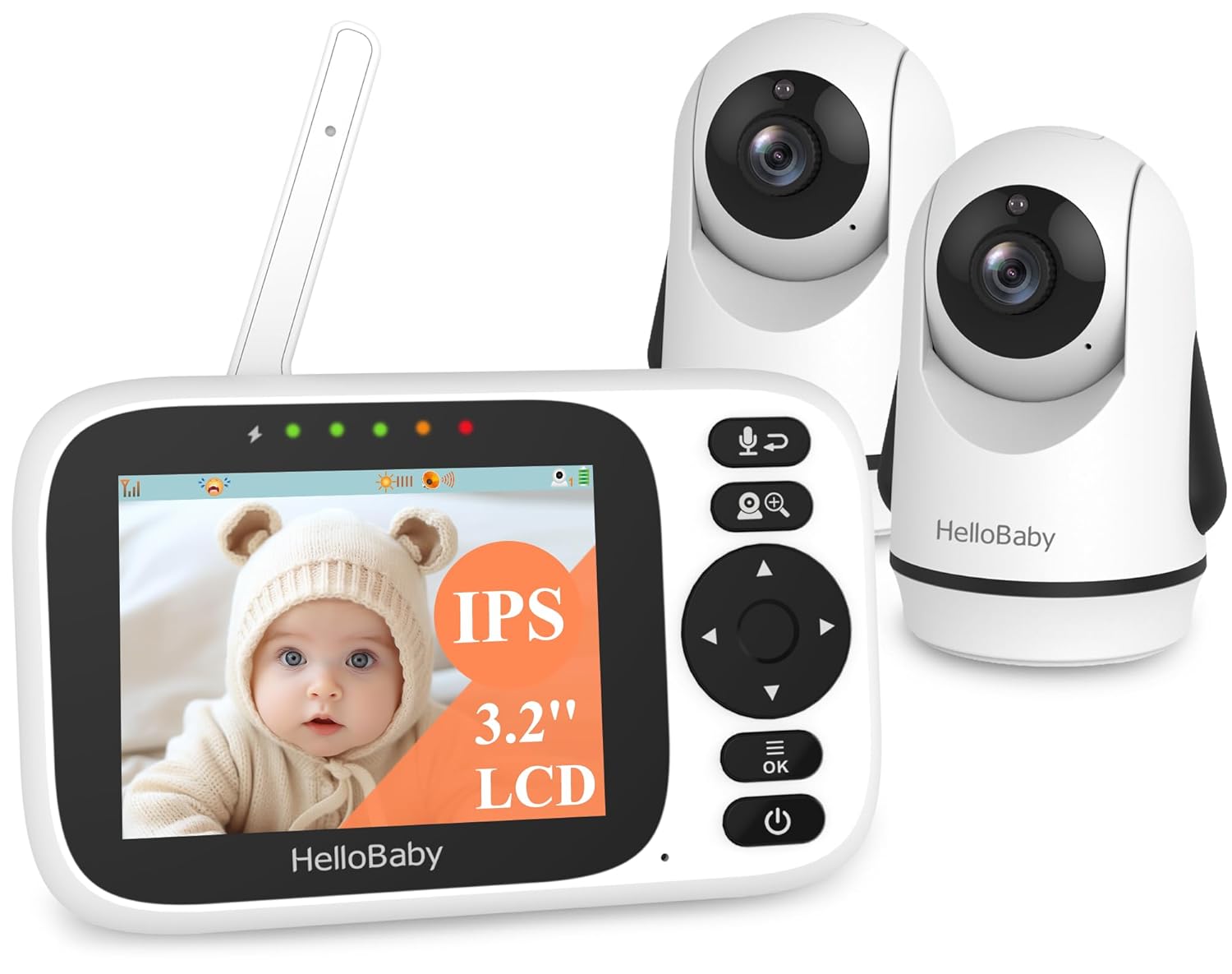 HelloBaby Baby Monitor with 3.2” IPS Screen – Baby Camera Monitor with Remote Pan-Tilt-Zoom Camera No WiFi, Infrared Night Vision, 1000ft Wireless Connection (2 Cameras)