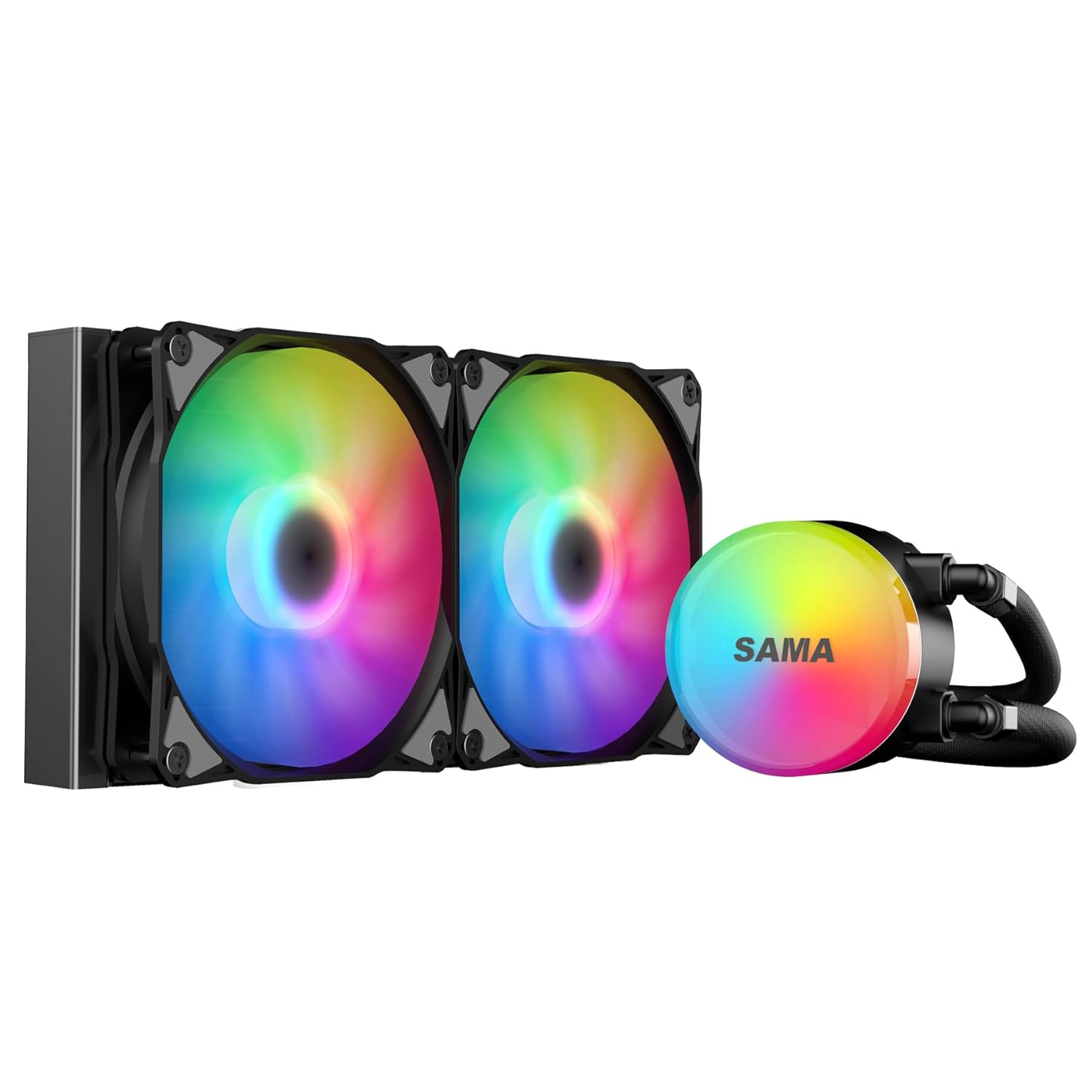 SAMA SI240 Black Liquid Cooler 240mm AIO Radiator with 2x120mm Addressable RGB PWM Fans AIO Liquid CPU Cooler