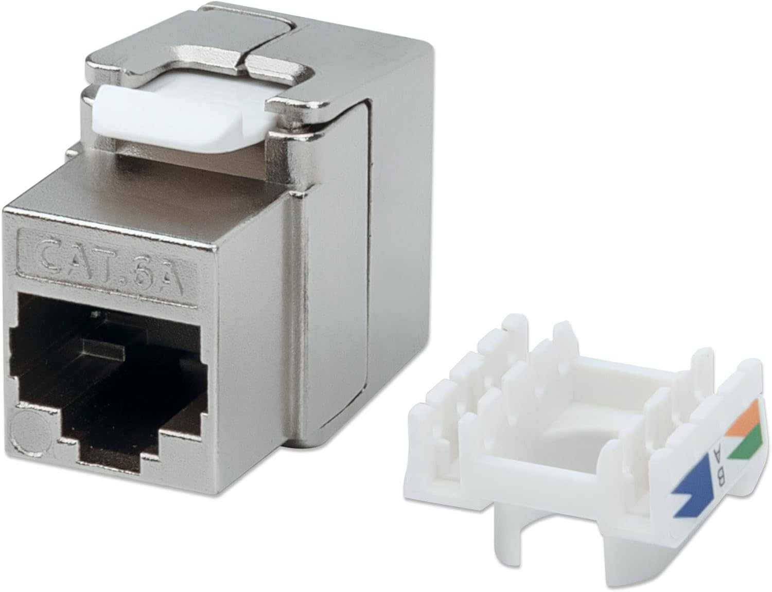 Cat6a Keystone Jack for FTP Cable, Compatible with 110 and Krone Punch-Down Tools, Tool-Less Design for Easy Terminations, Supports up to 10 Gbps Data Transfer Rate, Silver