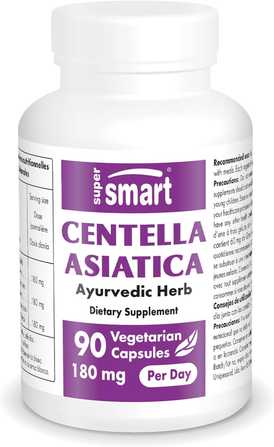 Supersmart – Centella Asiatica 180mg per Day – Gotu Kola Extract Supplement | Non-GMO & Gluten Free – 90 Vegetarian Capsules