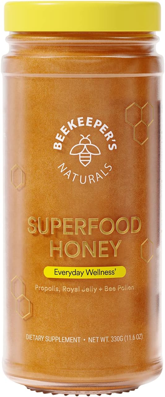 Superfood Honey by Beekeeper’s Naturals – Bee Pollen, Royal Jelly, Propolis, Honey – Natural Energy, Immune Support, Mental Clarity, Athletic Performance (11.6 oz)