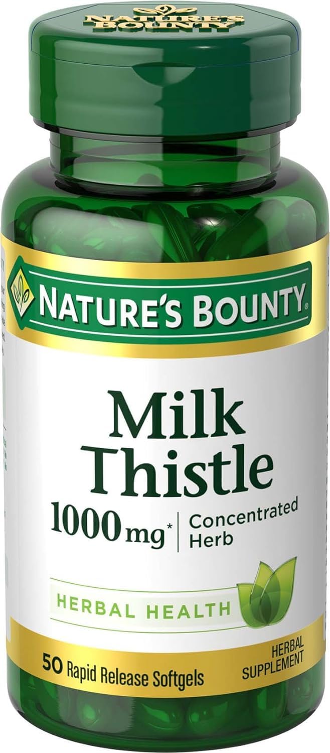 Nature’s Bounty Milk Thistle, Herbal Health Supplement, Supports Liver Health, 1000 mg, Rapid Release Softgels, 50 Ct