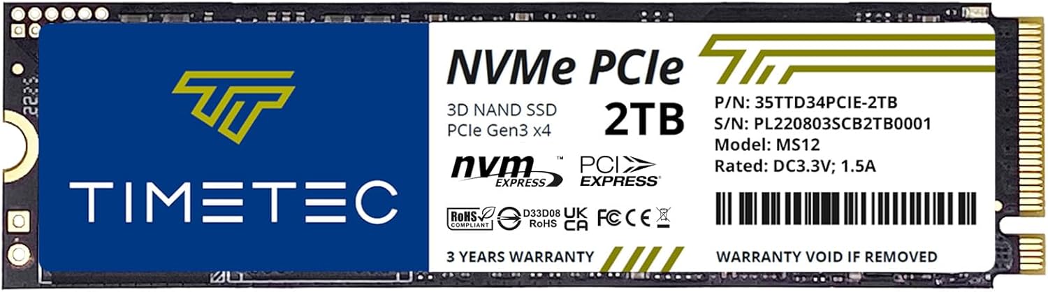 Timetec 2TB SSD NVMe PCIe Gen3x4 8Gb/s M.2 2280 3D NAND High Performance SLC Cache Read/Write Speed Up to 3,400/3,000 MB/s Internal Solid State Drive for PC Laptop and Desktop