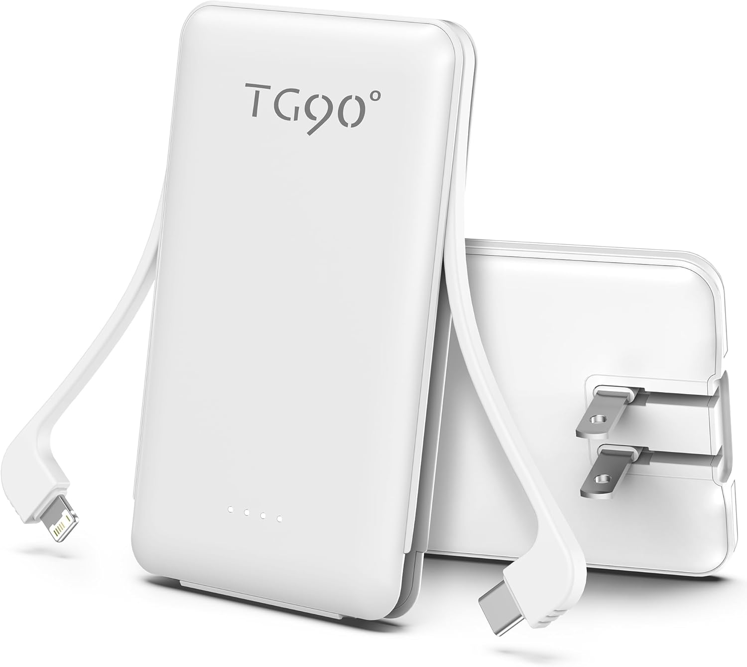 TG90° Mini Power Bank with Built-in Foldable AC Wall Plug and Cables, 5000mAh Slim Portable Phone Charger USB C Battery Pack, 3 Outputs Battery Charger Compatible with iPhone16 Series,Samsung