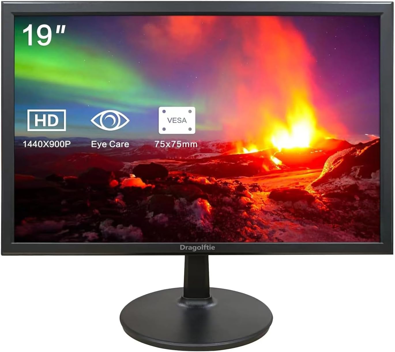 19 Inch PC Desktop Monitor 1440×900, Dual Built-in Speakers, 60Hz, 5ms, Computer Display Low-Blue Light LED Monitors, HDMI, VGA, VESA Mountable Business Screen, Black