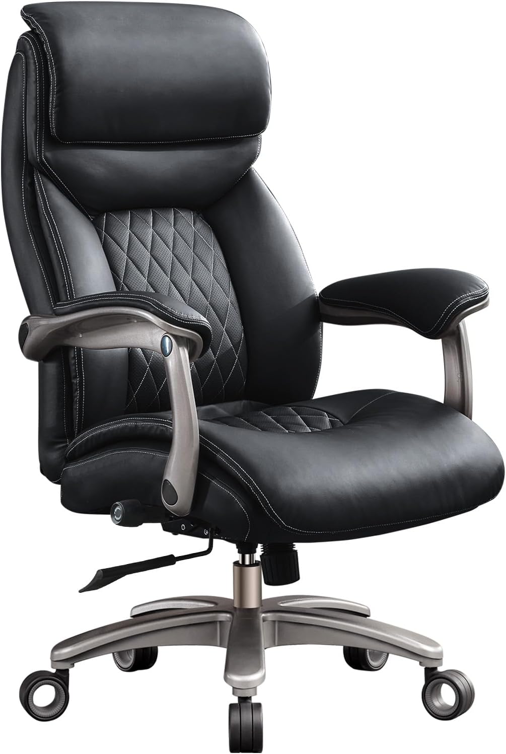 Big and Tall Office Chair with Wide Area Armrest, 600LBS PU Leather Executive Office Chair, Adjustable Lumbar Support 3” Double Space Wheel, Managerial Home Desk Chair, Heavy Duty Chair (Black-A)