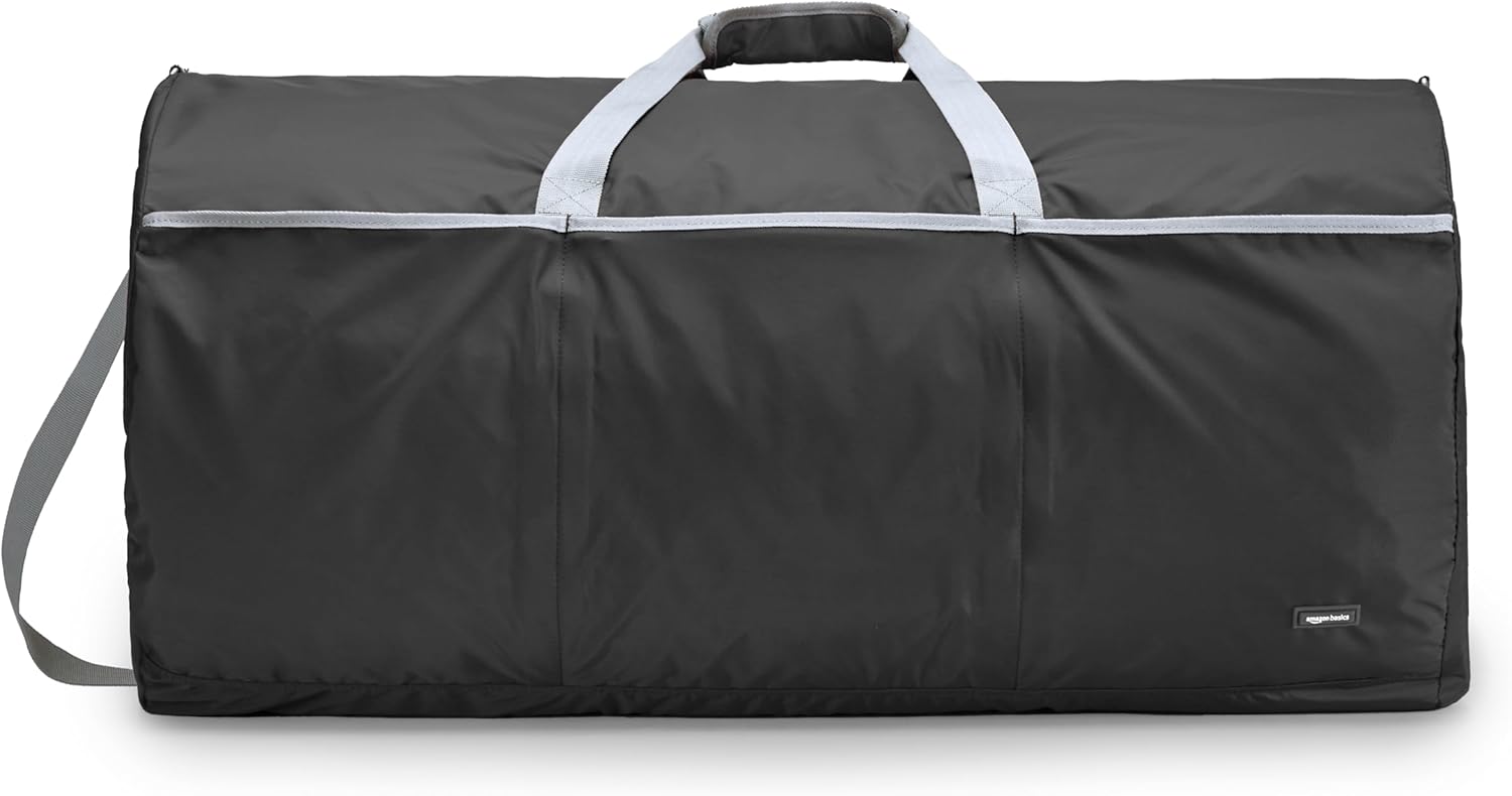 Amazon Basics Large Duffel Bag (100L) for Travel, Travel Bag, with Multiple Zippered Pockets, Lightweight yet Durable Nylon Material, 50-Pound Weight Capacity, Black, 32.5″L x 17″W x 11.5″H