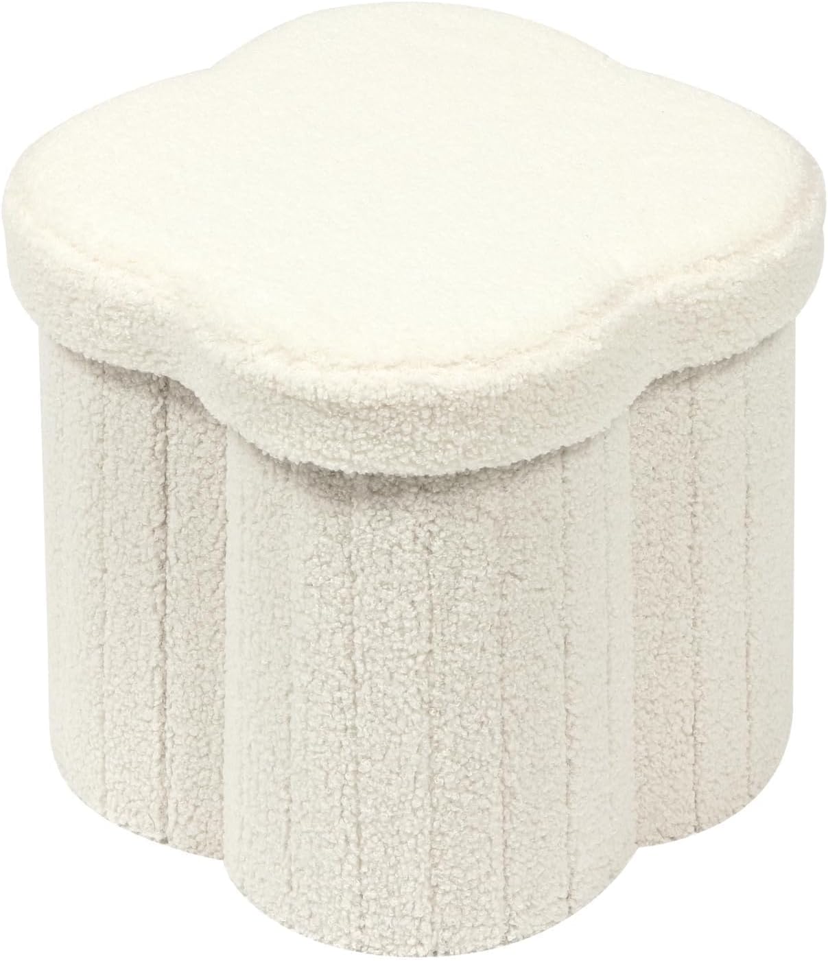 B FSOBEIIALEO Storage Ottoman Cube, Flowers Shaped Ottomans with Storage Foot Stool Footrest for Lving Room, Boucle Ottoman Seat for Dorm Room,Faux Teddy Fur,White 12.6″x12.6″x12.6″