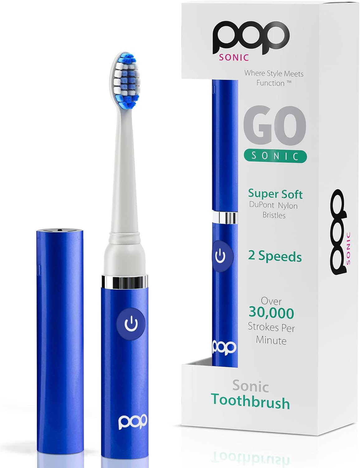 Pop Sonic Electric Toothbrush (Royal Blue) – Travel Toothbrushes w/AAA Battery | Kids Electric Toothbrushes with 2 Speed & 15,000-30,000 Strokes/Minute, Dupont Nylon Bristles