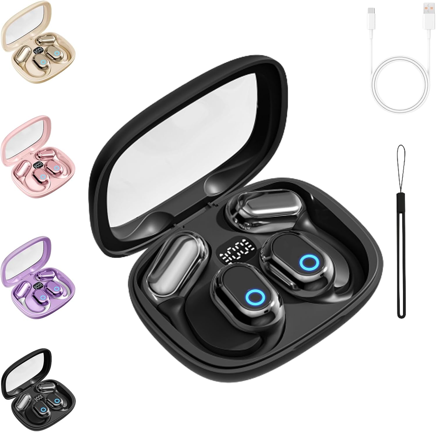 Peachloft Translator, Peachloft Translater, OpenAir Max AI Headphones, Open Ear Headphones Wireless Bluetooth 5.3 Earbuds, Translation Wireless Bluetooth-Black