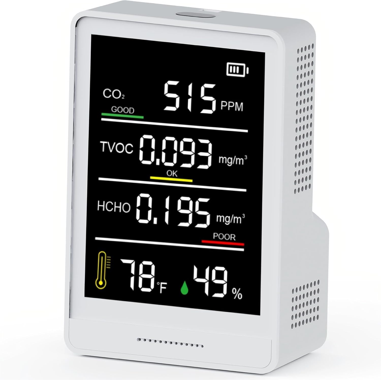 Prefessionall Indoor Air Quality Monitor with AQI Beep Alarms, 8 in 1 Portable Real-Time Detector for CO2 | TVOC | HCHO | Temperature | Humidity for Home Cars Plants and Pets (Lvory White)