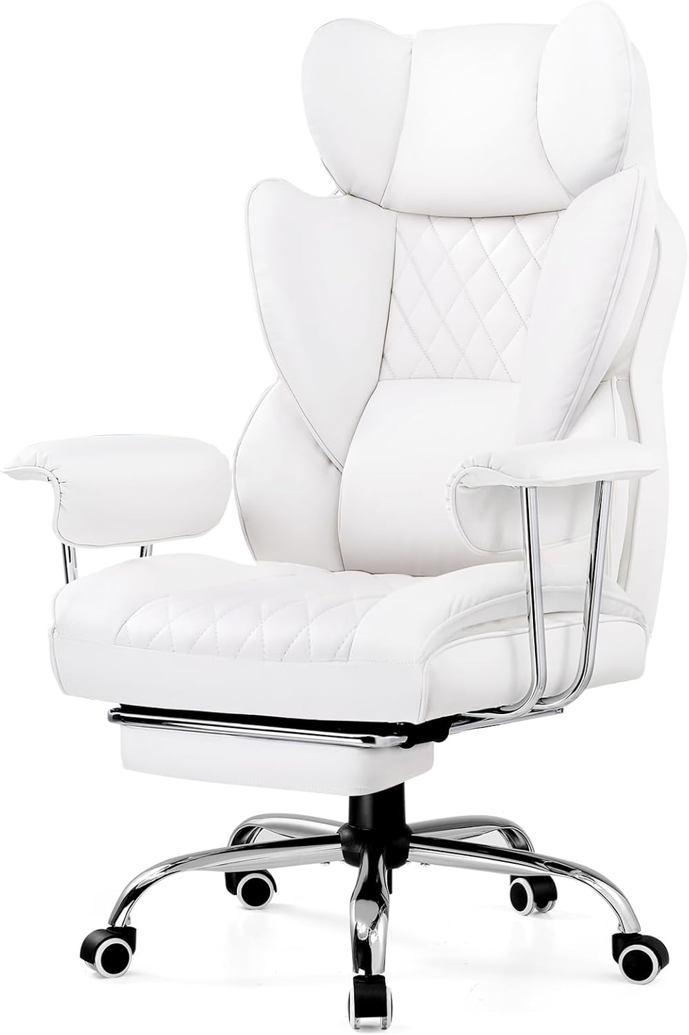 GTRACING Gaming Chair,Office Chair with Pocket Spring Lumbar Support, Ergonomic Comfortable Wide Office Desk Computer Chair with Outward Fixed Soft Armrests and Footrest (PU Leather, White)