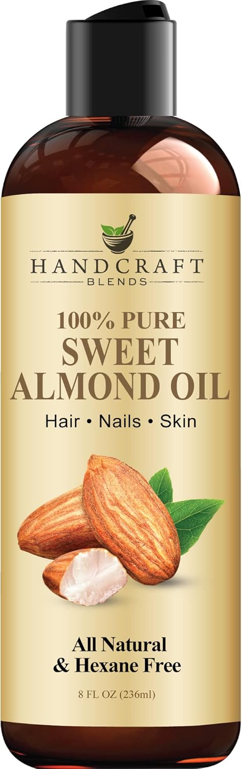 Handcraft Blends Sweet Almond Oil – 8 Fl Oz – 100% Pure and Natural – Premium Grade Oil for Skin and Hair – Carrier Oil – Hair and Body Oil – Massage Oil – Hexane-Free