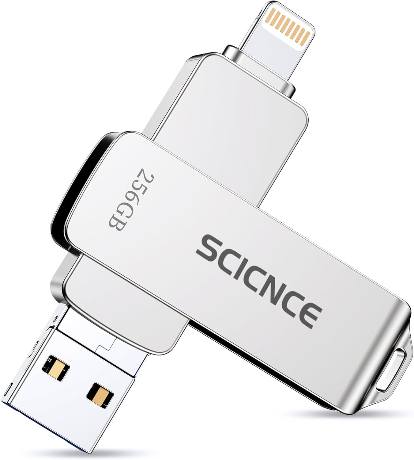 SCICNCE 256GB Photo Stick USB Memory Phone Flash Drive, External Memory Thumb Storage for Photo and Video Backup, Compatible with iPhone iPad Android PC (Silver)